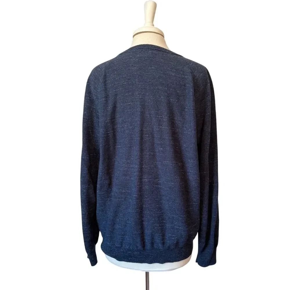 J. Crew Mens XL Preppy Heathered Navy Cotton Crew Neck Pullover Sweater Academia